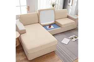MTHGH Sofa Sitzkissenbezug,Stretch 4/3/2/1 Sitzer/L Form Samt Sofabezug Elastische Couch Kissenbezüge Husse Überzug Bezug Für Sofa Sitzkissen,E-(increase135-165cm) 3-Seater