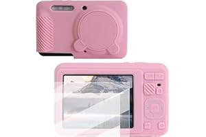 Rieibi Custodia in silicone per Kodak PIXPRO FZ55 fotocamera, accessori per Kodak PIXPRO FZ55 Custodia Protettiva include 2 pellicole protettive, copriobiettivo rimovibile, design antiscivolo, rosa