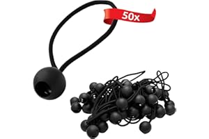 ECENCE 50 Tendeurs élastiques avec Boule en Plastique, Crochets élastiques, élastiques de Tente pour Les bâches, pavillon de Jardin, tentes, Tension élevée Noir