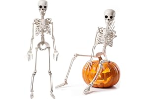 Alytree 90 cm Halloween-skelett, helkroppsskelett med rörliga leder, realistiska mänskliga skelettben för halloweenfest, hus, gård, terrass, gräsmatta, trädgårdsdekorationer, 1 styck