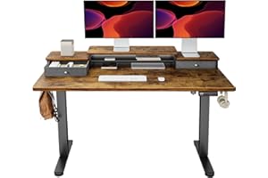 Ergear Elektrischer Stehschreibtisch mit Doppelschubladen, 140x71 cm Höhenverstellbarer Sitz-Steh-Schreibtisch, Heimbüro-Schreibtisch-Computerarbeitsplatz mit Ablagefach, Schwarz