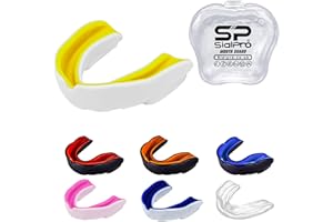 SIALPRO Double Layer Mouthguard Slim Fit, Senior Junior Gum Shield with Case for Boxing, MMA, Rugby, Martial Arts, Judo, Karate, Hockey and All Contact Sports (Junior (<11 Years), White-Yellow)