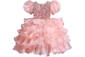 M MUNCASO Girl Dress Sequin Puff Sleeve Girls Princess Dress Up for Birthday Party Costume Cosplay Wedding Bridesmaid, Communion Girls Party Dress for 3-12 Years
