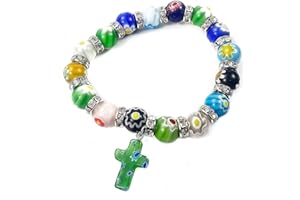 Nazareth Store Agate Colorful Flowers Beads Stretchable Bracelet Zircons Crystal & Cross