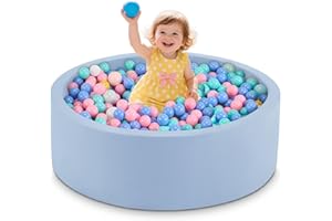 Aunekiv Bällebad für Baby ab 1 Jahr, Rundes Weiches Bällebad ohne Bälle, Schaumstoff Bällebad Kinder, 90x30 cm Bällepool Ballgruben Spielzeug für Kleinkinder, Hellblau