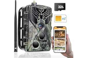 RECORCAM Fotocamera selvaggia SIM di trasmissione del cellulare 4G LTE,dispositivo di visione notturna, sensore di movimento,20 MP 1080P telecamera da caccia,IP66, impermeabile,940 nm IR LED Fast Trigger