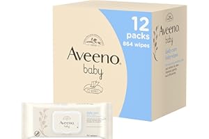 Aveeno Baby Daily Care Wipes Sensitive Skin Cleanse Gently And Efficiently Baby Essentials, White, 12 Stück (864 Tücher insgesamt)