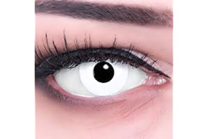 ‎MERALENS MeralenS Farbige weiße Crazy Fun Kontaktlinsen "White Out" 'Zombie' mit gratis Linsenbehälter Topqualität zu Fasching, Karneval und Halloween ohne Stärke