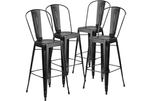 FLASH FURNITURE Flash Muebles Negro Envejecido Metal Interior – Taburete de Bar, Metal, Negro, 4 Unidades