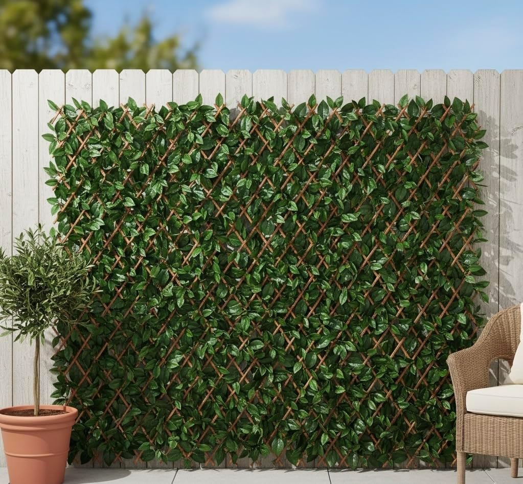 HAVENURA Artificial Maple Leaf Willow Extendable Trellis Plastic Hedge Garden Fence Screening Privacy. (Dark Green, 100x200cm) (Maple Leaf (1 Pack))