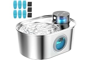 POOEKEN Fuente para Gatos inalámbrica de Acero Inoxidable – Fuente para Gatos con batería para Perros, Fuente de Agua, Sensor Fuente, Fuente de Agua, dispensador de Agua para Gatos, sin Cables, Bomba de Agua