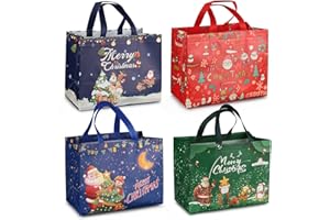 PARSUP 4PCS Weihnachtsgeschenktüten, Weihnachtstragetaschen mit Griffen, Weihnachtstaschen, multifunktionale Vlies-Weihnachtstaschen zum Einpacken von Geschenken, 32,5 × 25 × 17 cm