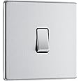 BG Electrical Single Intermediate Wall Light Switch, Screwless Front Plate, Slim Profile, Premium Flatplate, Brushed Steel, 20A, 16AX, FBS13