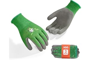 Vgo... 3 Pares de Guantes de Jardinería para Niños de 3-9 Años, Guantes de Trabajo de Caucho para Actividades al Aire Libre (RB6026-KID, Verde, XS, 3 pares)