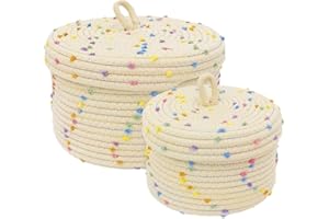 Oenothera 2 Piezas Cesta con Tapa, Cesta Almacenaje, Cestos Almacenaje Decorativas, para organización y almacenamiento del dormitorio（Multicolor）