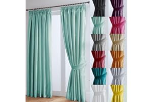John Aird Luxury Faux Silk Fully Lined Pencil Pleat Curtains With Matching Tie Backs (Duck Egg, 168cm Width x 229cm Drop (66"x 90")