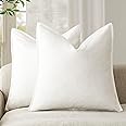 Foindtower Pack of 2, Decorative Linen Soild Throw Pillow Covers Soft Accent Cushion Case Boho Farmhouse Neutral Pillowcase for Chair Couch Sofa Bedroom Living Room Home Decor 26 x 26 Inch Cream White
