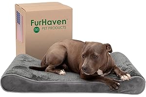 Furhaven Chłodzące żelowe legowisko dla dużych i średnich psów ze zdejmowaną poszewką nadającą się do prania, dla psów do 17 kg - pluszowo-aksamitny materac konturowy Minky - szary, rozmiar L