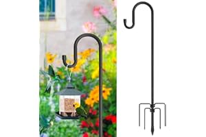 Starbover Schäferhaken Schwarz, 156cm Vogelfutterspender Stange 5 Zinken, Garten Hirtenhaken Hängende Station Metall Einstellbar, Laternenhalter Schäferhaken für Lichter Laterne Hochzeit Dekoration