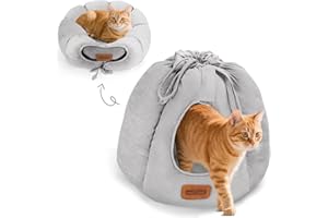 Nobleza Cat Igloo Bed, 2-in-1 Foldable Cat Cave Beds for Indoor Cats Kittens, Warm Soft Cat Bed Tent with Anti-Slip Bottom, Washable Pet House Indoor, Kitten Kitty Igloo Beds, 40x40x37cm, Grey