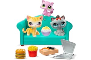 BANDAI Littlest Pet Shop - Pack spécial dîner 3 Animaux et Accessoires - Littlest Pet Shop LPS Chats Plateau Sushi - Coffret Jouet Mini Figurines Animaux Mignons - Jouet Enfant 4 Ans et + - BF00636