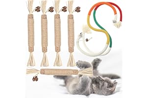 Aruigu 7 Stück Katzenminze Sticks, 2 Beißseilen für Katzen und 5 Stück Katzen Kauhölzer Sticks für Zahnpflege & Gegen Mundgeruch Natürlich Sicher Katzensticks Kausticks (katzenspielzeug)