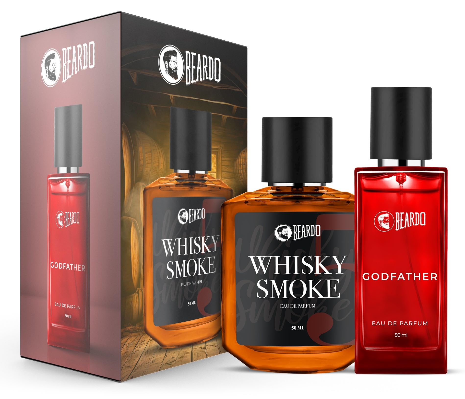 BEARDO Men Whisky Smoke & Godfather Liquid Perfume Combo (50 Ml X 2) | Spicy, Woody - Oudh Notes Of Whisky Smoke & Aromatic, 