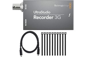 Blackmagic Design UltraStudio Recorder 3G Capture Device with Thunderbolt 3 (40 Gbps) USB-C Cable (100W, 0.5m) and 6-Inch fastening cable ties (10-Pack, Black) bundle (3 Items)