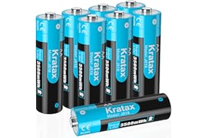 8-Pack 1.5V AA Rechargeable Batteries,Kratax 3500mWh Lithium AA Battery,1600 Cycles Doulbe A Li-ion Battery,Max 3A Discharge[Charger not include]