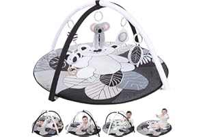 COTTONBEBE 4 IN 1 Palestrina Neonato con 5 Giocattoli Interattivo,Palestrina Bambini Tummy Time,Archi Regolabili,Antiscivolo Addensato