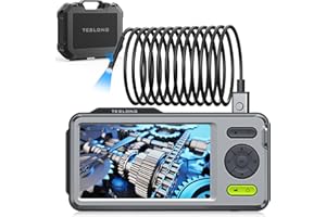 Teslong 5mm Borescope Inspection Camera, 1080P Dual Lens Inspection Camera with Lights, 5 Inch IPS Screen Endoscope, Waterproof Flexible Scope Probe, Semi-Rigid Snake Cable, 32GB TF Card (16.5FT/5M)