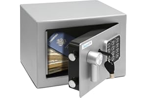 SERENELIFE Pyle Home Safe Box Locker, Small Money Safe, Mini Fireproof Safes, Wall & Floor Steel Vault, Electronic Digital Keypad, 2 Keys, 23.1 × 17 × 17cm, Secure for Cash, Guns, Jewelry & More - Silver
