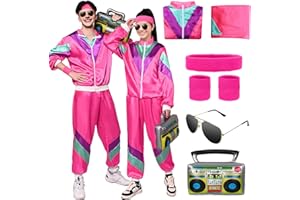 Raveparty Shell Suit 80s Fancy Dress Men Women Couples Fancy Dress Uk 80s Workout Costume with Inflatable Radio Wristbands Headband Sunglasses for Carnival Halloween Disco Party