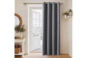 PONY DANCE Cortina Dormitorio Opaca 1 Pieza 140x240 CM, Termicas Aislantes Frio y Calor para Salon Modernas Cortinas Gris Blackout para Puerta con Ojales