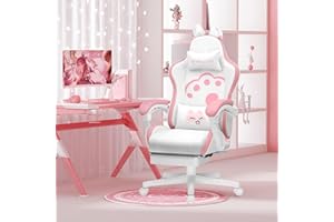 GTPLAYER Gaming Chair with Footrest Ergonomic Computer Chair with Cat Ears, Lumbar Support and Headrest Height Adjustable Swivel Home Office Chair