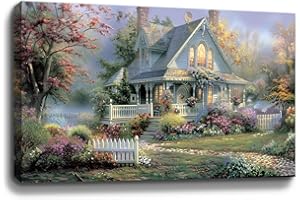 BOHU ARTS Thomas Kinkdade Painting Village Inn Kinkade Wall Art Framed Canvas Art Ready to Hang