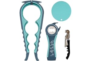 CRIFLOMAR Glasöffner Set 4-teilig – Rutschfester Griff – Einfaches Öffnen für Senioren & bei Arthritis – Für Gläser, Dosen, Wein- & Flaschen – Ergonomischer Küchenhelfer