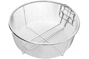 POMRONE Cestello Friggere per Pentola con Manico,Cestino Rotondo per Patatine Fritte Cestello Rotondo per friggere Snack Cestini per Patatine Fritte in Acciaio Inossidabile | Stoviglie per servire la