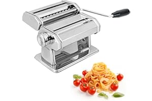 Yeqqzq Pasta Maker Machine, Stainless Steel Manual Pasta Machine, Adjustable Thickness Settings, Makes Lasagna, Fettuccine & Tagliolini