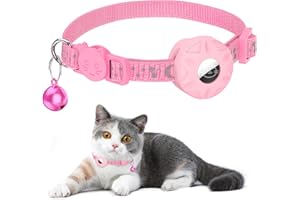 SIMKET Collar de Gato Airtag, Reflectante Collar para Gato con patrón Reflectante de Estrellas y Luna, Collar de Gato con Hebilla de Seguridad rompible para Gatitos y Cachorros (Rosa)