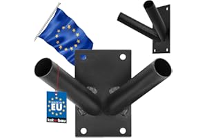KOTARBAU® Soporte de Pared para asta de Bandera, Soporte de Bandera Doble, Soporte para mástil de Bandera, Soporte Negro atornillable, Soporte para 2 Banderas Exterior e Interior, Soporte Acero