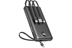 VEEKTOMX Power Bank 10000mAh Powerbank con Cavi Integrati Caricatore Portatile USB C Batteria Esterna con 5 Uscite e 2 Ingressi Compatibile con iPhone Samsung Huawei Xiaomi iPad Switch (Nero)