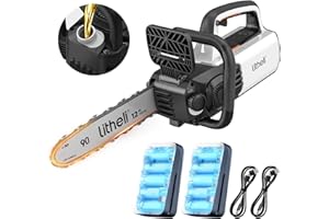Litheli Akku Kettensäge 30 cm, Bürstenloser Motor, Automatische Kettenschmierung, Inklusive 2×10.000 mAh Akkus, Ideale Motorsäge für Holzarbeiten, Gartenpflege und Baumschnitt