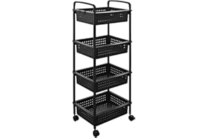 ABBAware 4 Basket Trolley Cart, Rolling Storage Multi-Functional Cart with Solid Steel Reinforced Castors, Home Organizing, Black