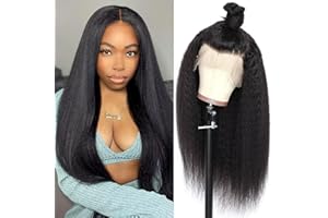 LADIARYF Perruque femme naturelle brésilien Yaki straight 13x4 lace frontal wig perruques cheveux naturels pour black vrai cheveux bresilienne kinky straight human hair wigs 180% Densité (24 Pouce 60cm)