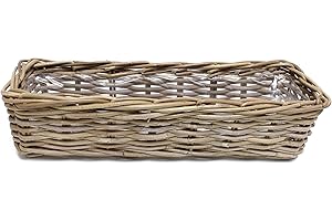 ‎FRANK FLECHTWAREN FRANK FLECHTWAREN Pflanzkasten Rattan, groß, Koboo-Grey, ausgeschlagen mit Folie Maße: ca. 60 x 16 x 15 cm