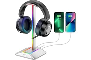 New Bee Support Casque, Porte Casque RGB, Support Casque Gamer avec 2 Ports Type-c et USB Casque Stand Transmission de Données Casque Support Universel pour Casque de Gaming PC(Argenté)