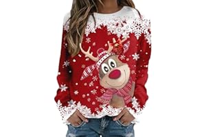Nuoke Pull de Noel Femme,Pull Noel Femme,Bonhomme de Neige Wapiti décontracté et Confortable à Manches Sweats Longues et imprimé Tendance Femmes
