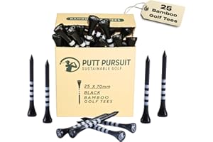 PUTT PURSUIT Golf Tees - 7cm/ 70mm Bamboo Golf Tee - Biodegradable Golf Tees Wooden - Strong & Sustainable Bamboo Tees - Golf Gifts for Men - Golf accessories for men - Tee in Multiple Colours in 50 & 25 Packs