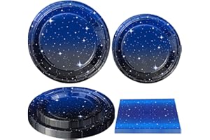 Inspireyee 120 Packung Weltraum-Galaxie Partyzubehör Sternennacht-Geschirrset Space Happy Birthday Teller Weltraum Servietten Sonnensystem Thema Geburtstag Party Dekorationen dient 40